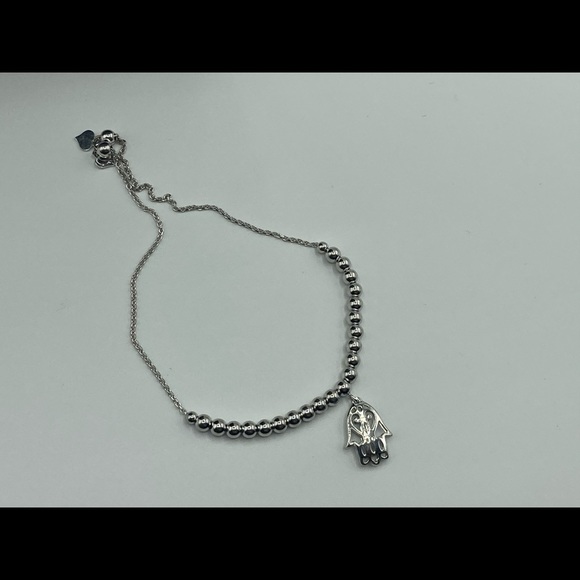 Silver Hand of Hamsa Adjustable Bracelet 9.25 in with Silver beads - Picture 3 of 4
